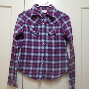 Woman Flannel Button down Plaid Shirt Top